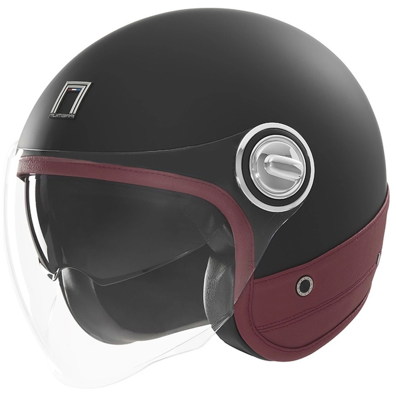 NOX PREMIUM Heritage nyitott motoros bukósisak matt fekete,piros bőrrel