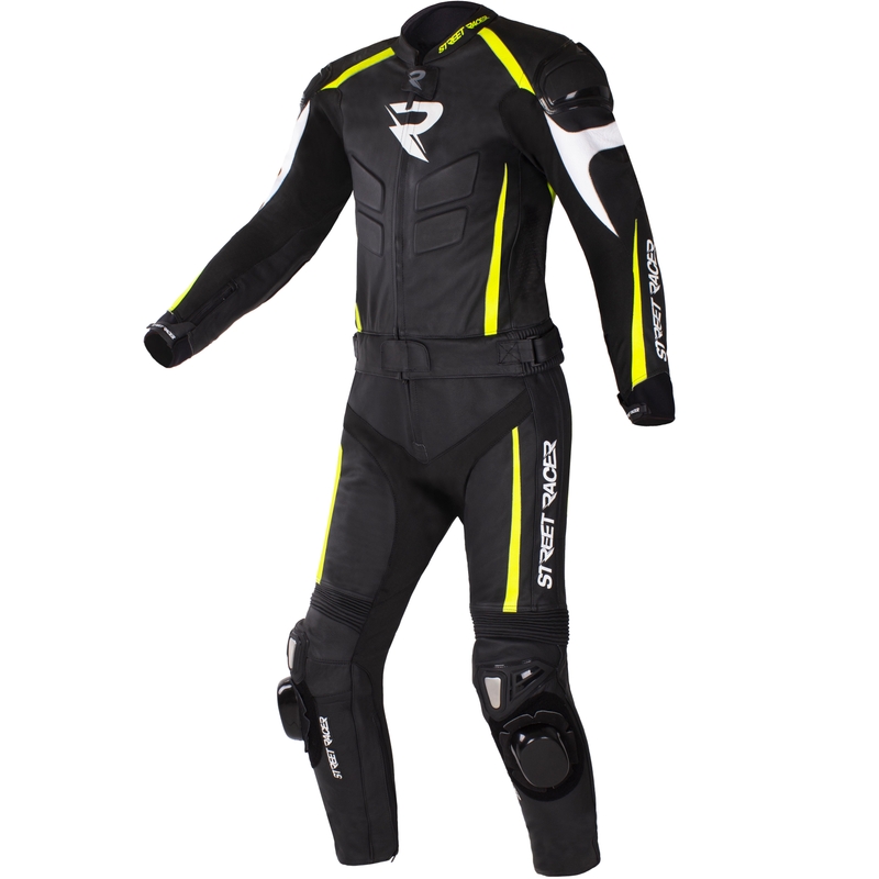 Street Racer Fast Track 2.1 motoros bőrkombi fekete-fluo sárga-fehér