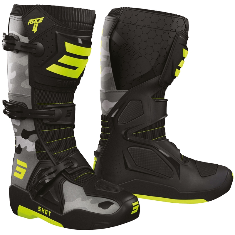 Shot Race 4 motoros csizma camo-fluo sárga