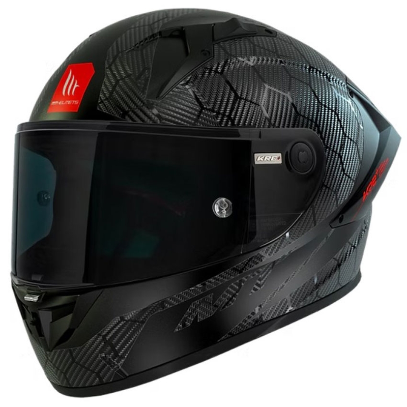 Beépített motoros sisak MT KRE+ Carbon Solid A11 fekete fényes