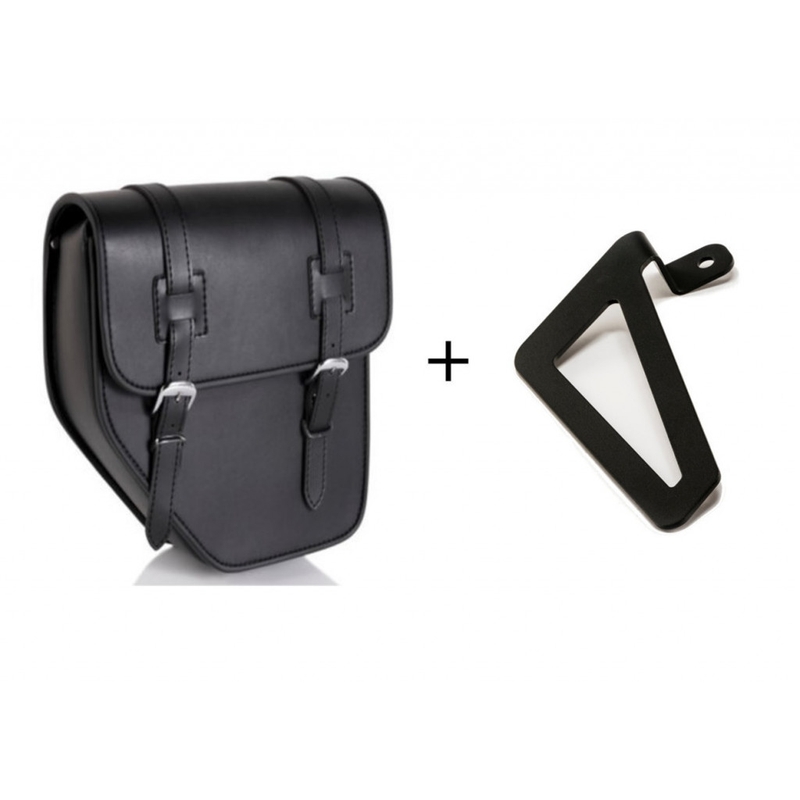 Leather saddlebag CUSTOMACCES IBIZA fekete right, with side metal base + universal support