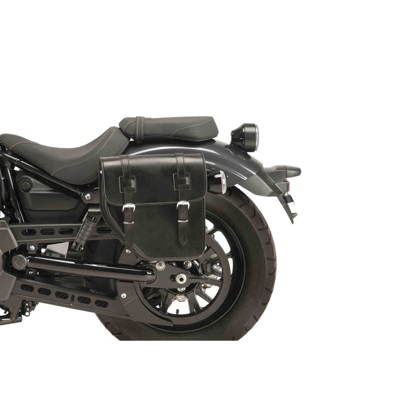 Leather saddlebag CUSTOMACCES IBIZA fekete right, with side metal base + universal support