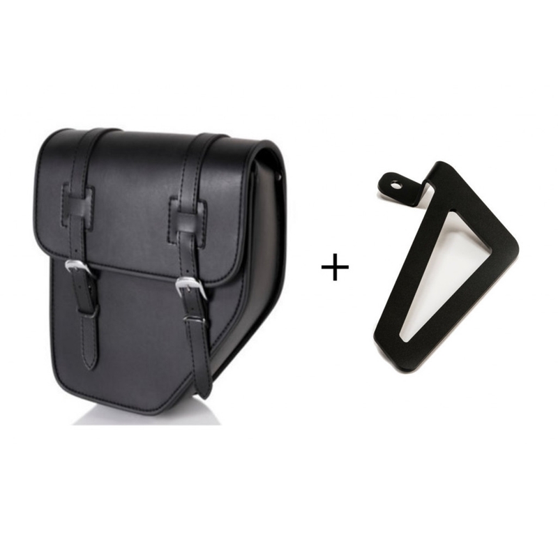 Leather saddlebag CUSTOMACCES IBIZA fekete left, with metal base left side and left fitting kit