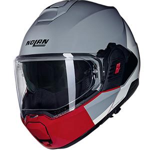 Překlápěcí helma na motorku Nolan N120-1 Grafo N-COM 349 šedo-bílo-červená