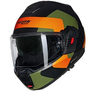 Překlápěcí helma na motorku Nolan N120-1 Omocromo N-COM 345 černo-oranžovo-zelená