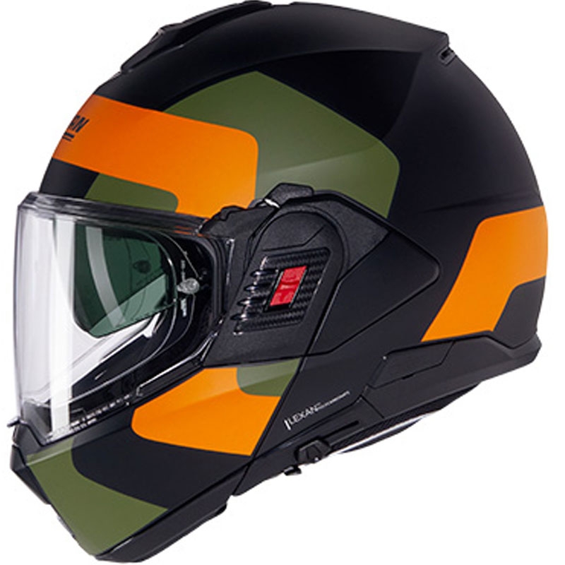 Nolan N120-1 Omocromo N-COM 345 felnyitható motoros sisak  fekete–narancssárga–zöld