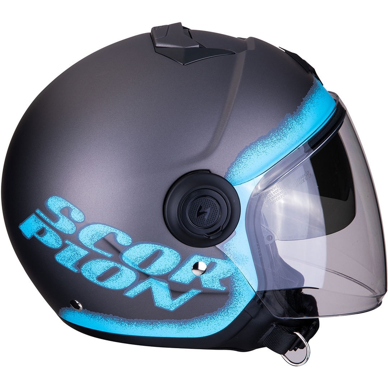 Scorpion EXO-CITY Elmosódott nyitott motoros sisak ezüst-kék