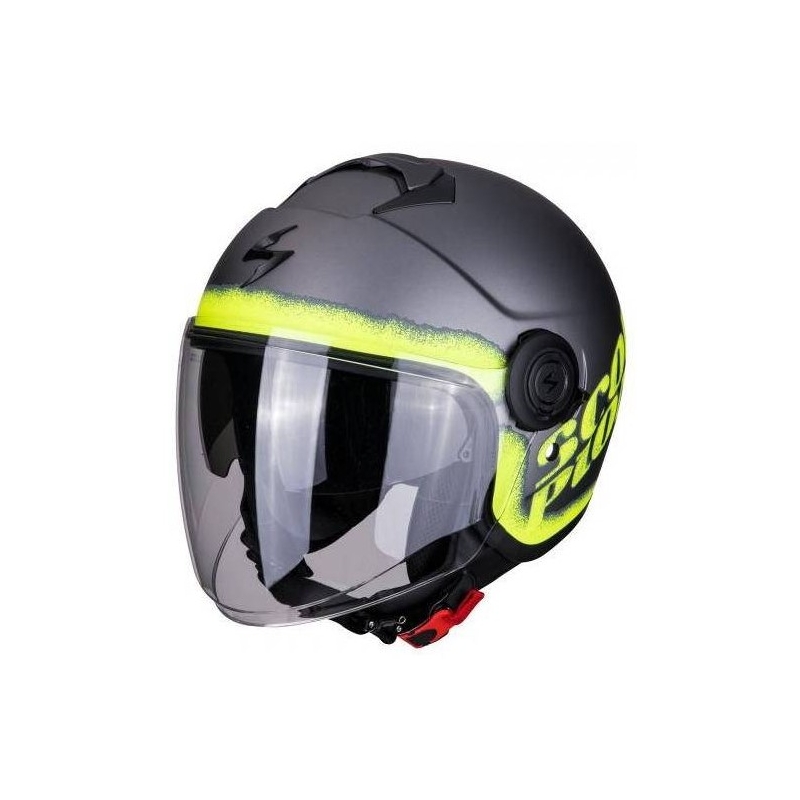 Scorpion EXO-CITY Elmosódott nyitott motoros sisak ezüst-fluo sárga
