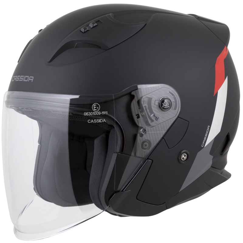 Cassida Reflex 2.0 Safety nyitott motoros bukósisak matt fekete-piros-szürke-fényvisszaverő ezüst