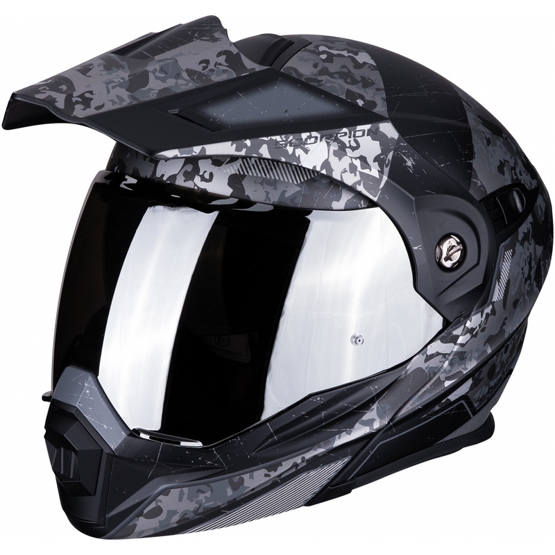 Összecsukható enduro sisak Scorpion ADX-1 Battleflage fekete-ezüst akció kiárusítás
