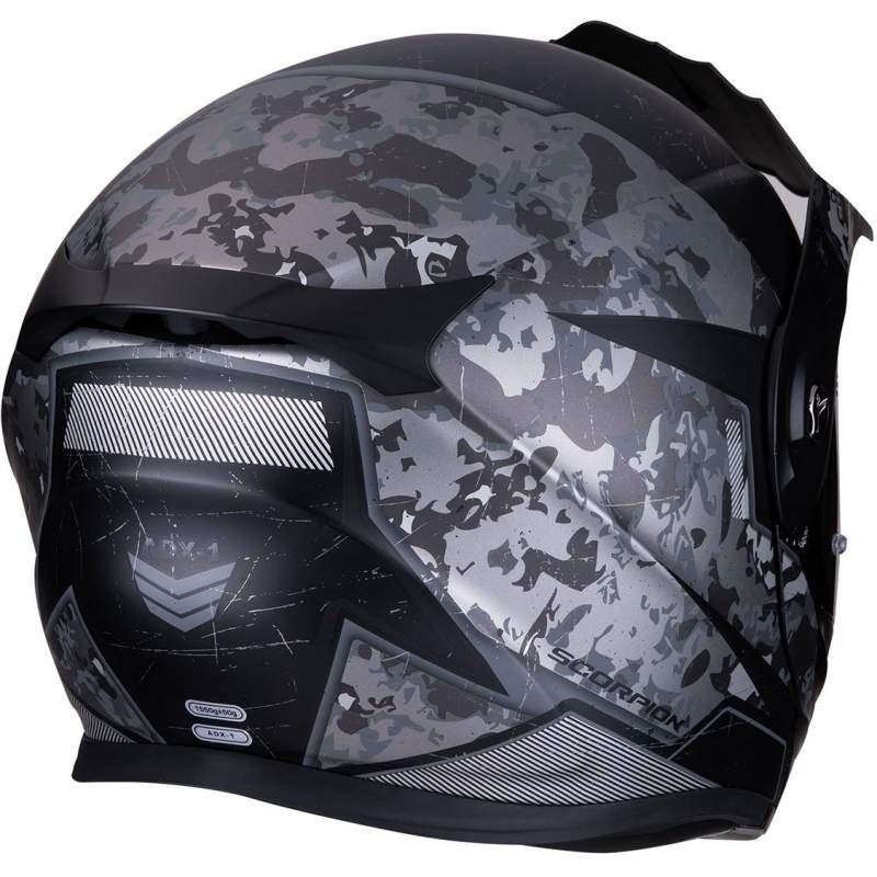 Összecsukható enduro sisak Scorpion ADX-1 Battleflage fekete-ezüst akció kiárusítás