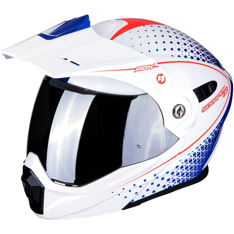Összecsukható enduro sisak Scorpion ADX-1 Horizon fehér-piros-kék akció kiárusítás