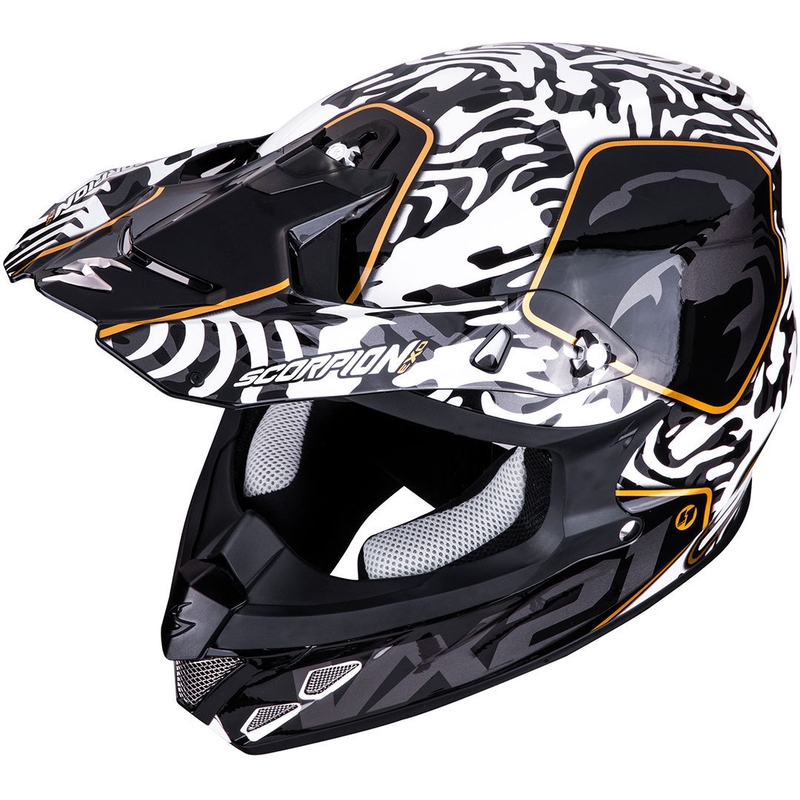Motocross sisak Scorpion VX-21 Air Gnarly fekete-fehér