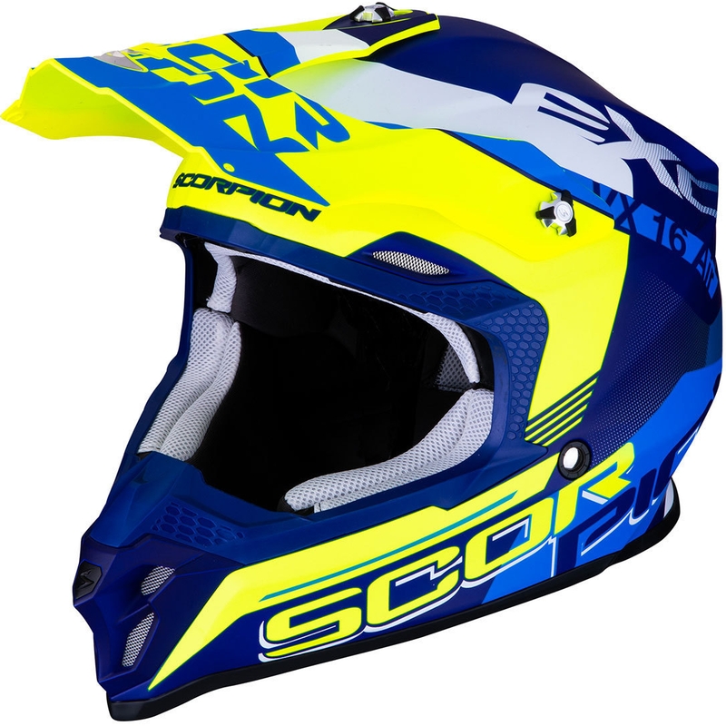 Motocross sisak Scorpion VX-16 Air Arhus kék-fluo sárga