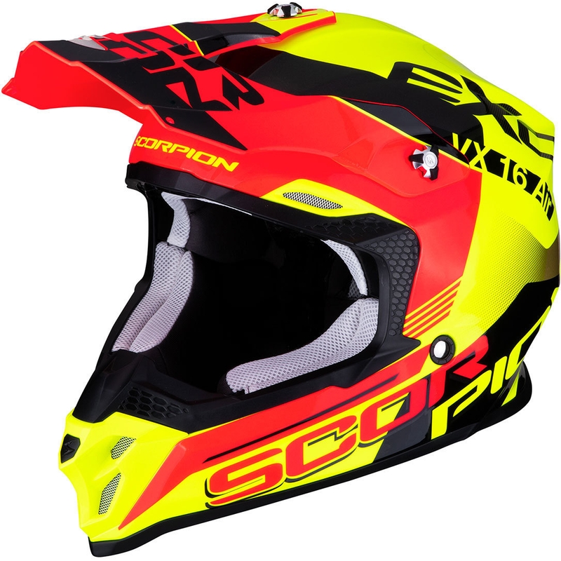 Motocross sisak Scorpion VX-16 Air Arhus sárga-piros eladó kiárusítás