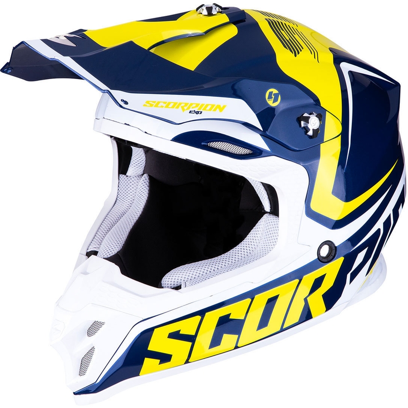 Motocross sisak Scorpion VX-16 Air Ernee kék-sárga-fehér