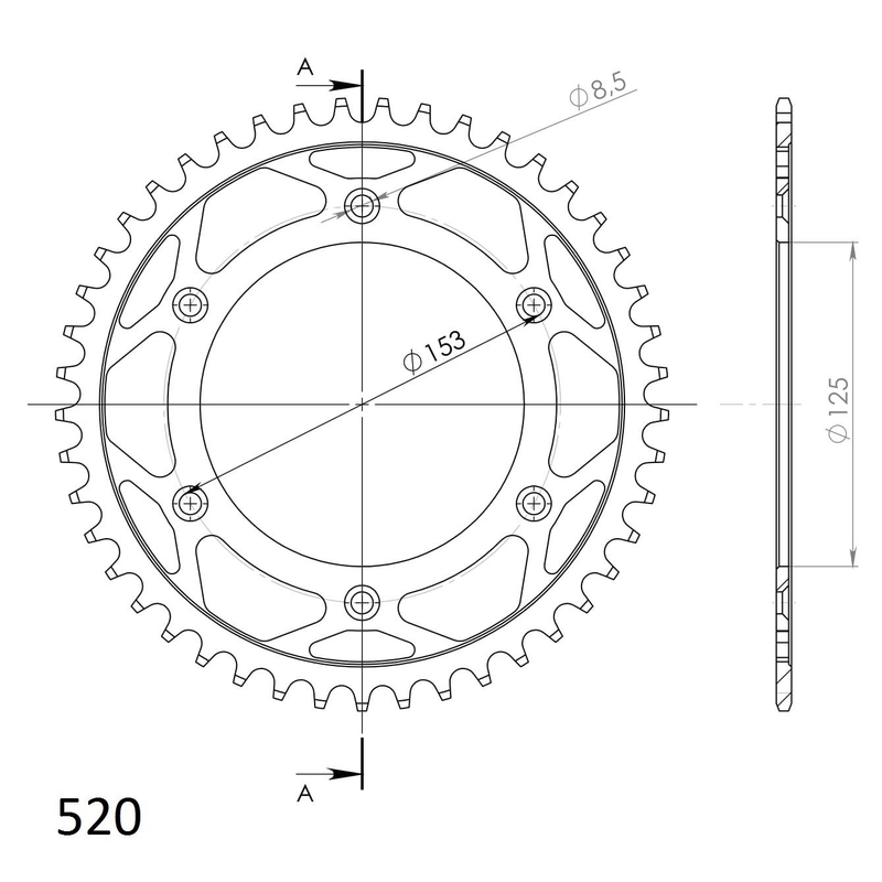 Csillagkerék SUPERSPROX fekete 45 fogak,520