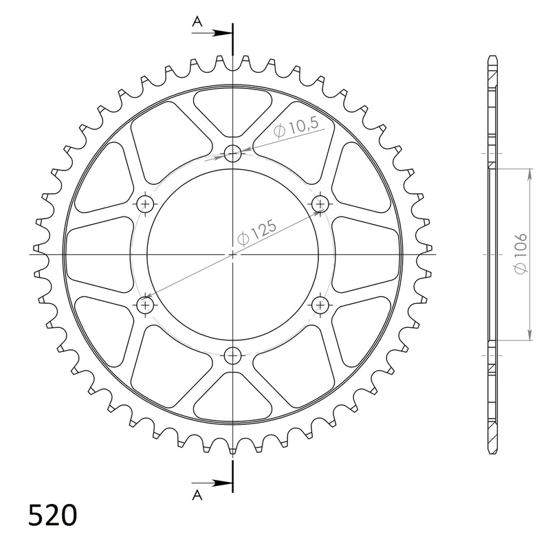 Csillagkerék SUPERSPROX fekete 47 fogak,520