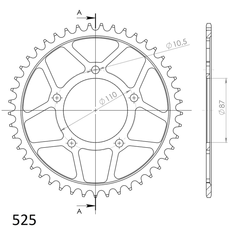Csillagkerék SUPERSPROX fekete 45 fogak,525
