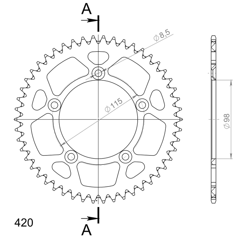 Rear ALU sprocket SUPERSPROX narancssárga 50 fogak,420