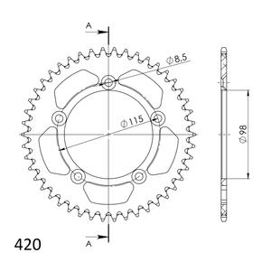Rear ALU sprocket SUPERSPROX RAL-4:46-BLK fekete 46 fogak,420