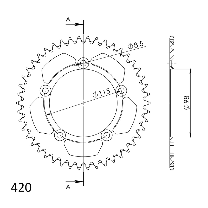 Rear ALU sprocket SUPERSPROX fekete 46 fogak,420