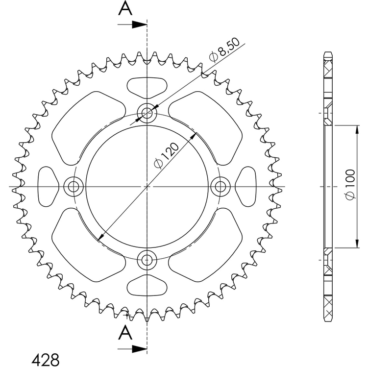 Rear ALU sprocket SUPERSPROX fekete 52 fogak,428