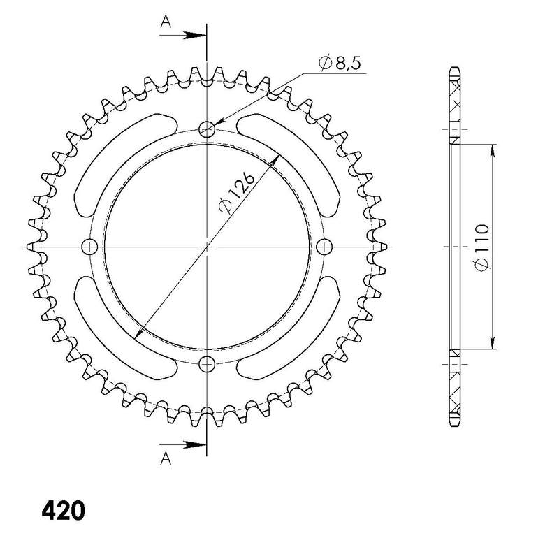 Rear ALU sprocket SUPERSPROX fekete 46 fogak,420