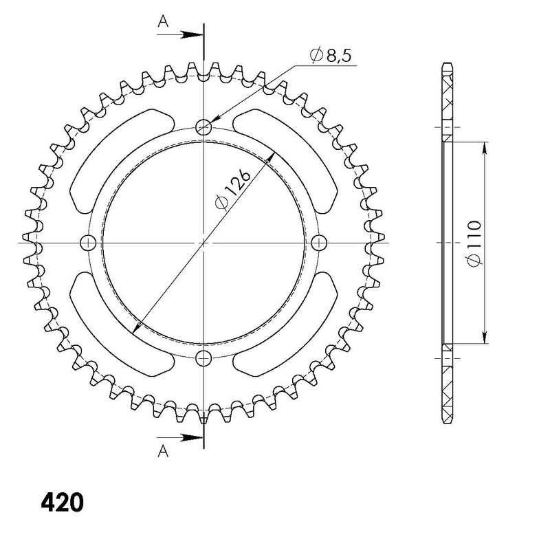Rear ALU sprocket SUPERSPROX fekete 47 fogak,420