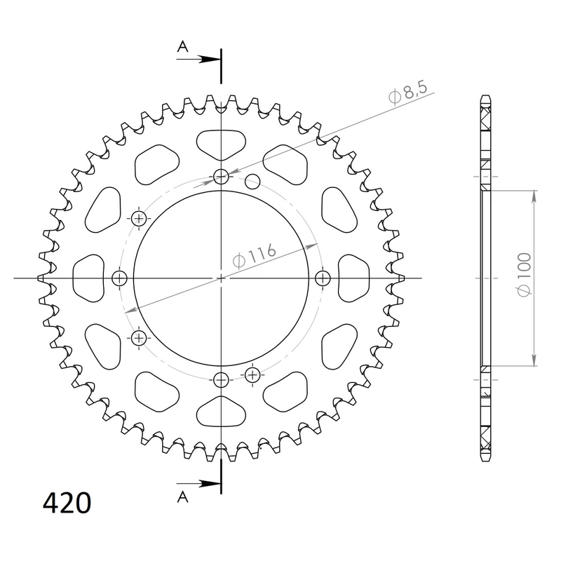 Rear ALU sprocket SUPERSPROX fekete 50 fogak,420