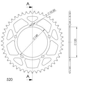 Rear ALU sprocket SUPERSPROX RAL-1793:47-BLK fekete 47 fogak,520