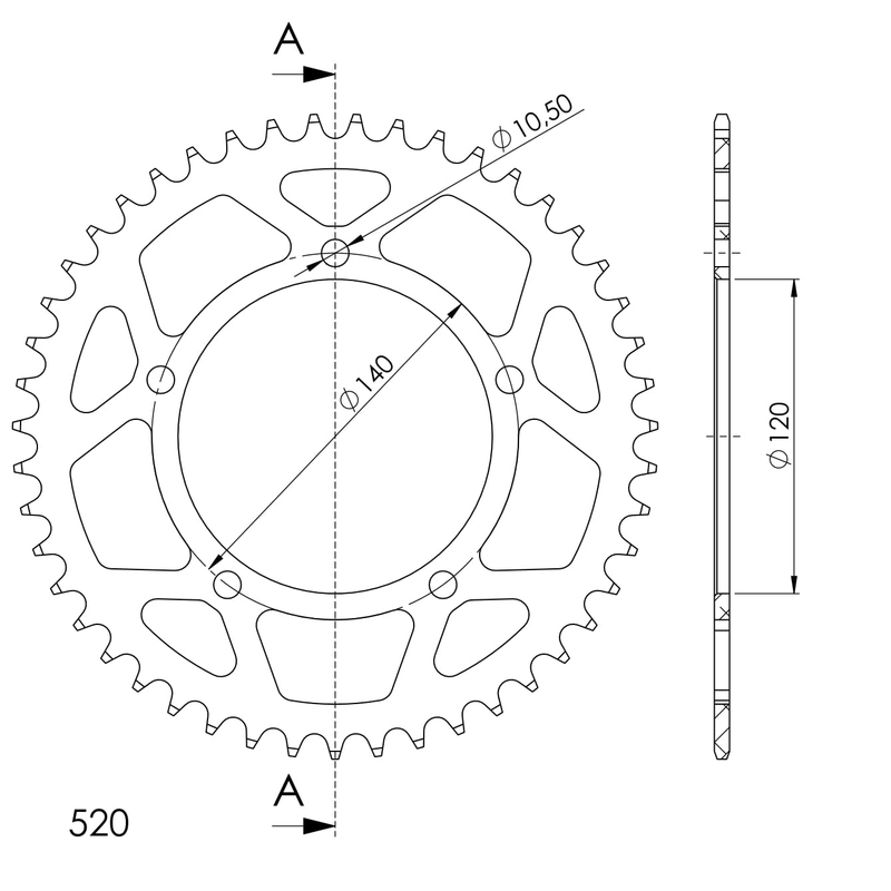 Rear ALU sprocket SUPERSPROX fekete 47 fogak,520