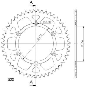 Rear ALU sprocket SUPERSPROX RAL-1512:51-RED piros 51 fogak,520