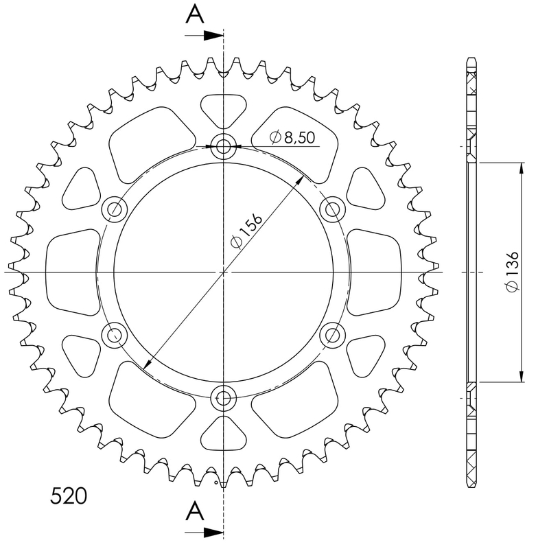 Rear ALU sprocket SUPERSPROX piros 51 fogak,520