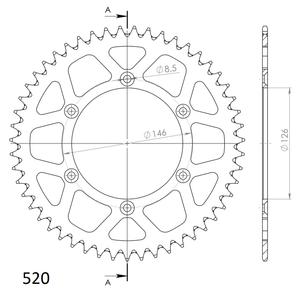 Rear ALU sprocket SUPERSPROX RAL-808:50-BLK fekete 50 fogak,520