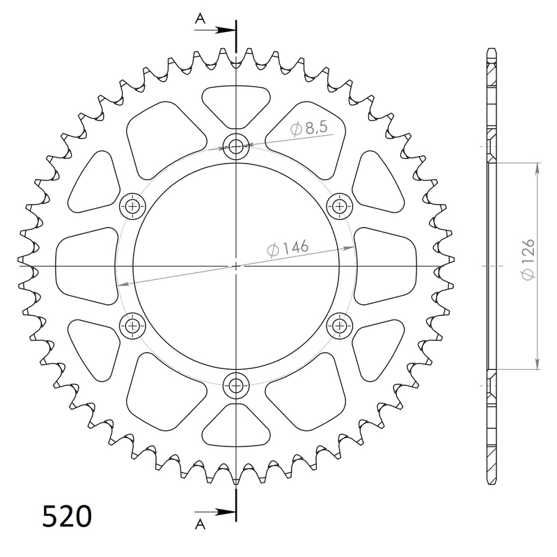 Rear ALU sprocket SUPERSPROX fekete 50 fogak,520