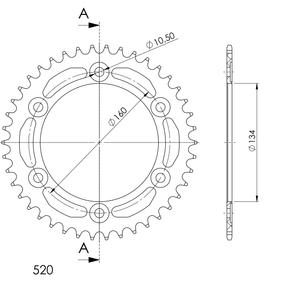 Rear ALU sprocket SUPERSPROX RAL-1308:44-BLK fekete 44 fogak,520