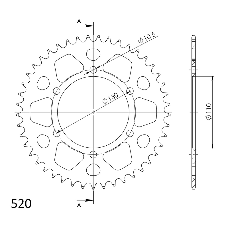 Rear ALU sprocket SUPERSPROX fekete 44 fogak,520