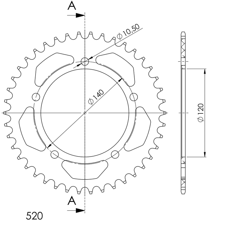 Rear ALU sprocket SUPERSPROX fekete 43 fogak,520