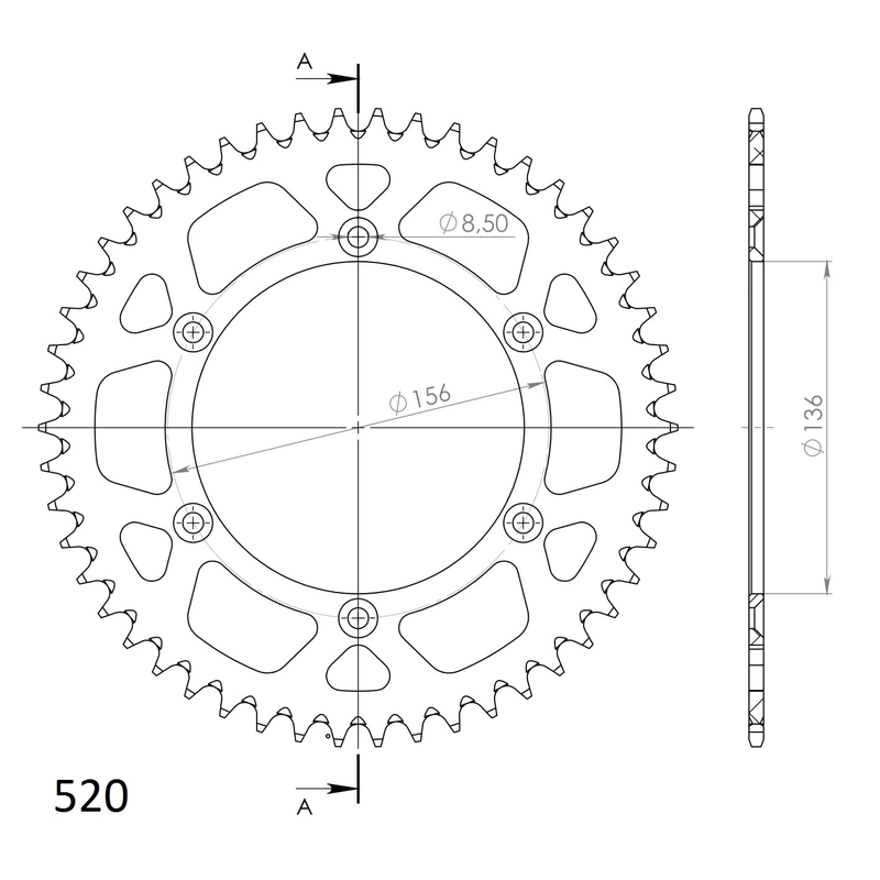 Rear ALU sprocket SUPERSPROX fekete 50 fogak,520