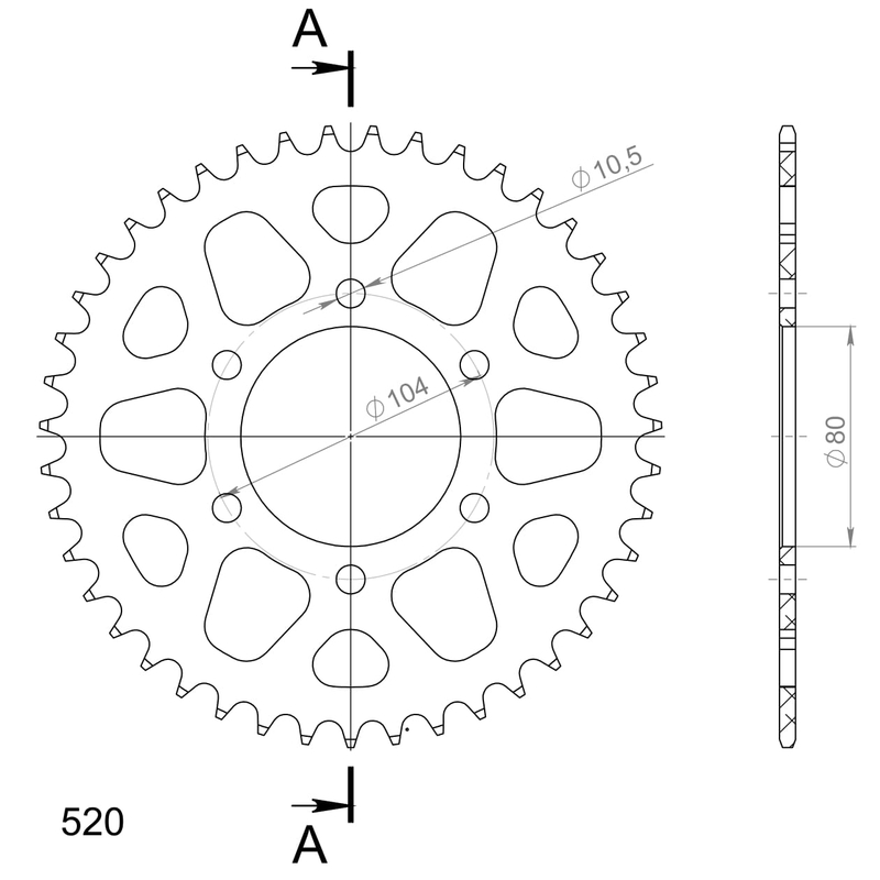 Rear ALU sprocket SUPERSPROX fekete 43 fogak,520