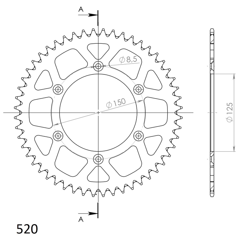 Rear ALU sprocket SUPERSPROX fekete 51 fogak,520