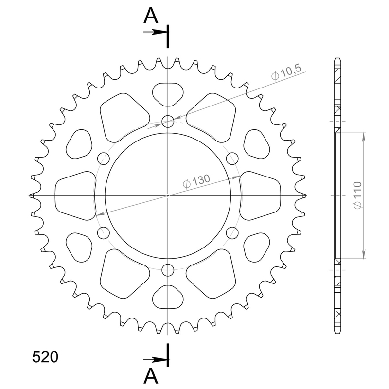Rear ALU sprocket SUPERSPROX fekete 46 fogak,520