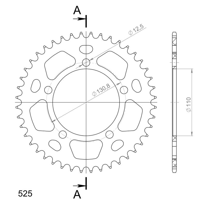 Rear ALU sprocket SUPERSPROX fekete 44 fogak,525