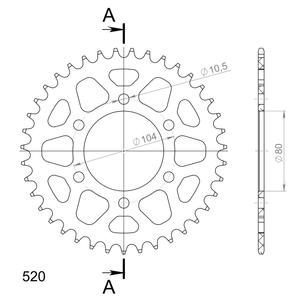Alumínium csillagkerék SUPERSPROX RAL-478:39-BLK fekete 39 fogak,520