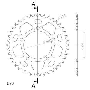 Alumínium csillagkerék SUPERSPROX RAL-703:42-BLK fekete 42 fogak,520