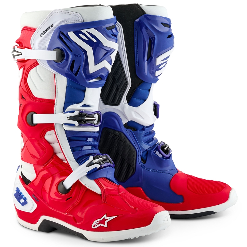 Alpinestars Tech 10 limitált kiadású FORTITUDE motoros csizma fehér-kék-piros