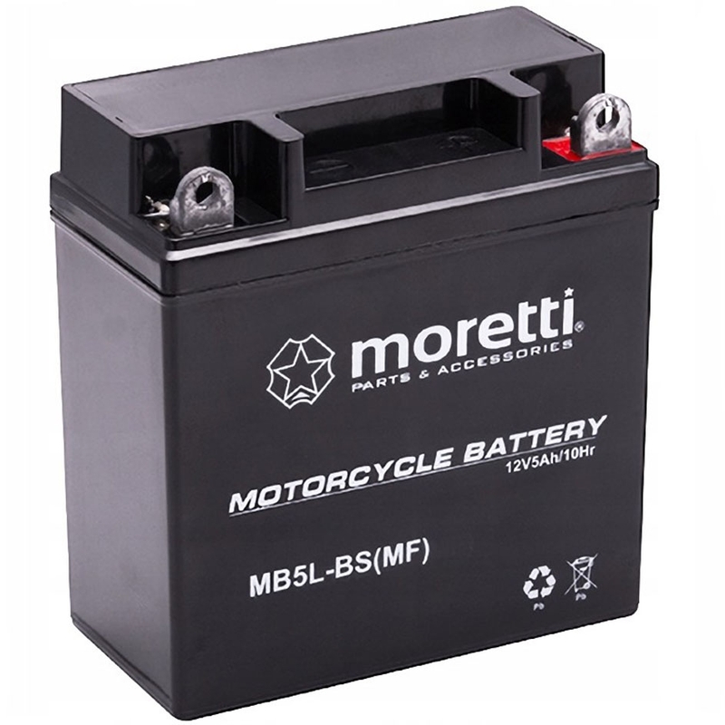 Moretti MB5L-BS, 12V 5Ah karbantartásmentes zselés akkumulátor feszültségmérő nélkül