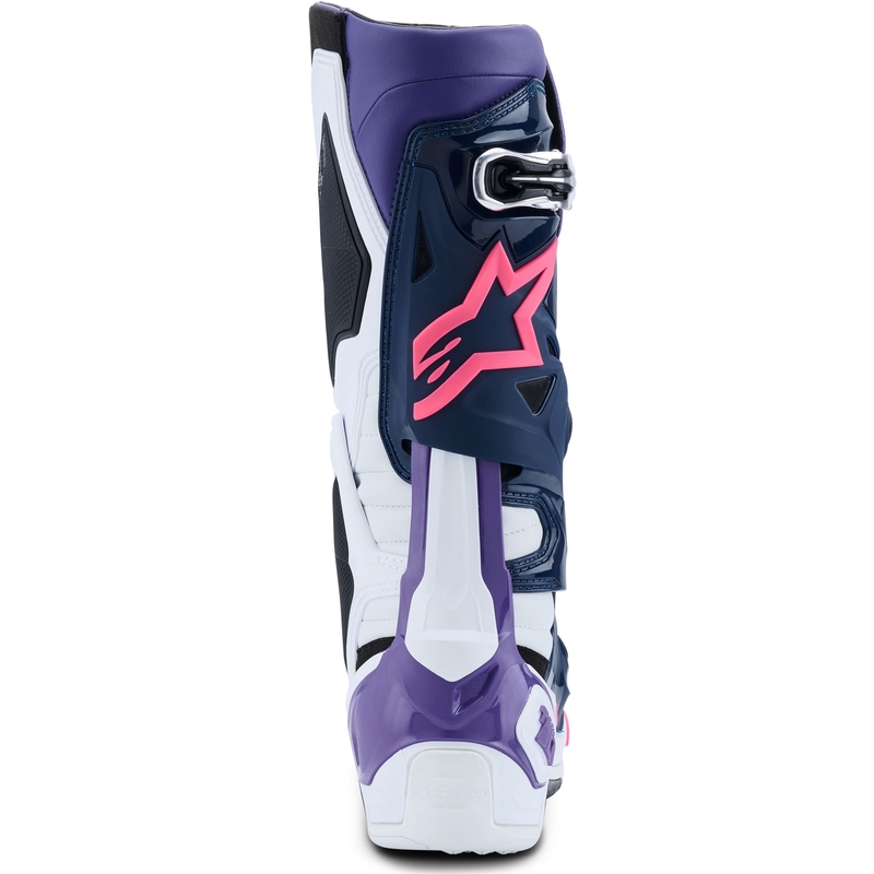 Alpinestars Tech 10 motoros csizma fehér-lila-kék-fluo rózsaszín