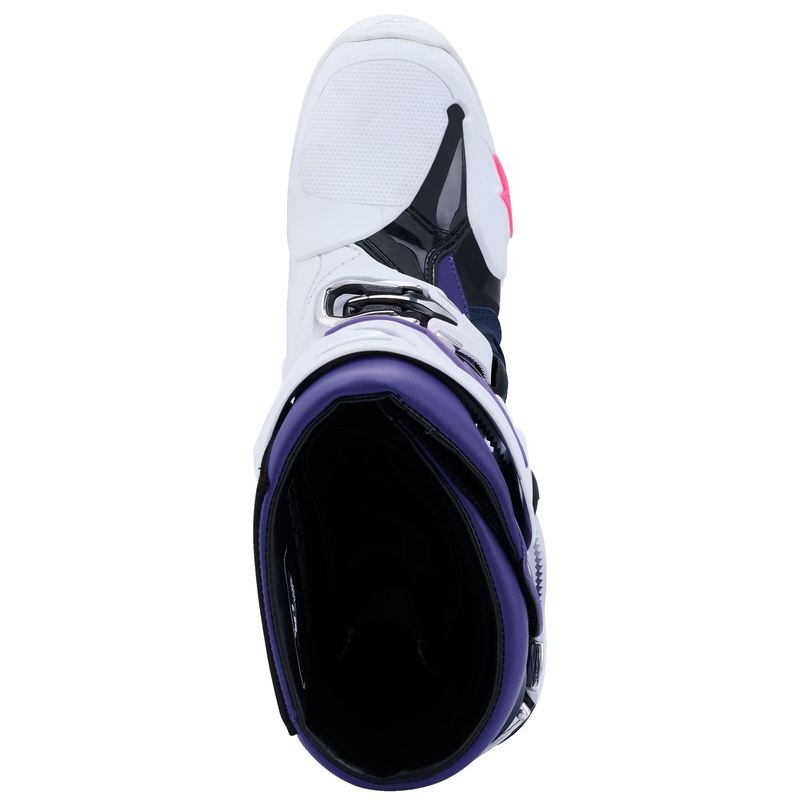 Alpinestars Tech 10 motoros csizma fehér-lila-kék-fluo rózsaszín